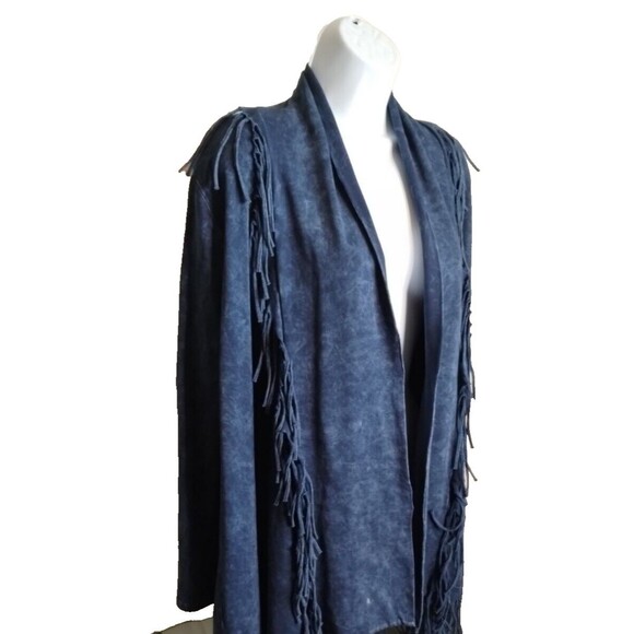 Cover Charge Shrug Sweater Vintage Western Boho Blue Stonewashed Fringe S - Picture 4 of 10